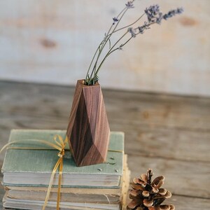 Faceted wood vase minimalist flower vase bud vase table centerpiece stick vase stem vase image 4