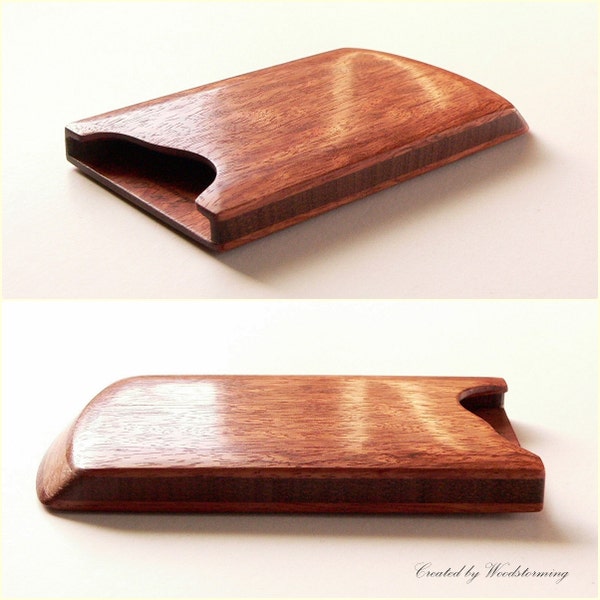 Business card case, made of reclaimed mahogany wood - ready to ship - for business cards L 9 x W 5 cm