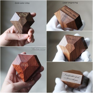 Unique ring box diamond shape walnut engagement ring box ring display box by Woodstorming image 8