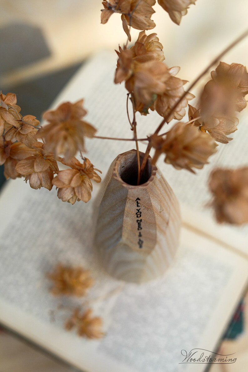Unique holiday gift, minimalist flower vase, table centerpiece, personalized wood vase inspirational gift, spiritual gift, unisex gift image 7