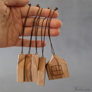 Christmas tree ornaments wooden Christmas decorations miniature houses to hang set of 5 image 4