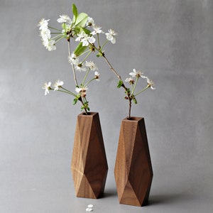 Faceted wood vase minimalist flower vase bud vase table centerpiece stick vase stem vase image 3