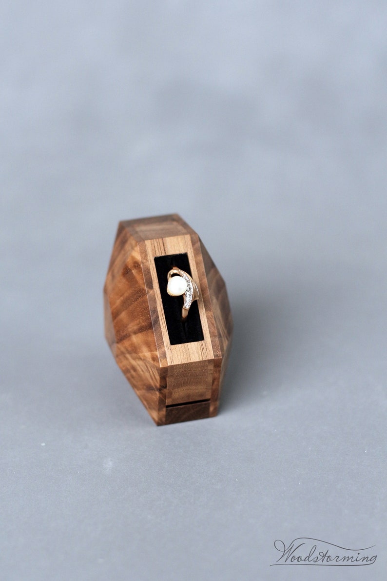 Ring Display Box Engagement Ring Box Diamond Shape Walnut Etsy