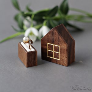 Valentines day gift, slim ring box, engraved wood ring box for proposal, unique engagement ring box, secret pocket size house ring box