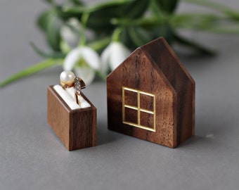 Valentines day gift, slim ring box, engraved wood ring box for proposal, unique engagement ring box, secret pocket size house ring box