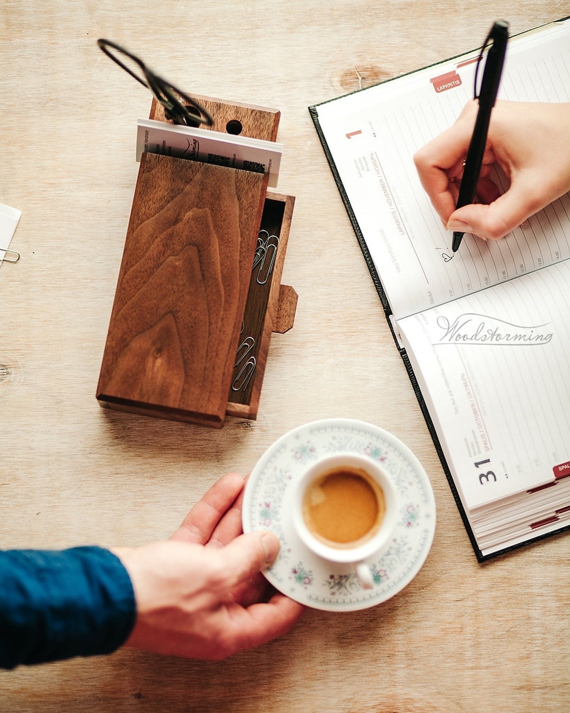 Home Office Organizer Wooden Desk Organizer With Drawer Etsy