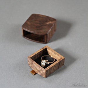 Unique slim engagement ring box, small wooden proposal ring box, pocket size ring holder by Woodstorming image 4