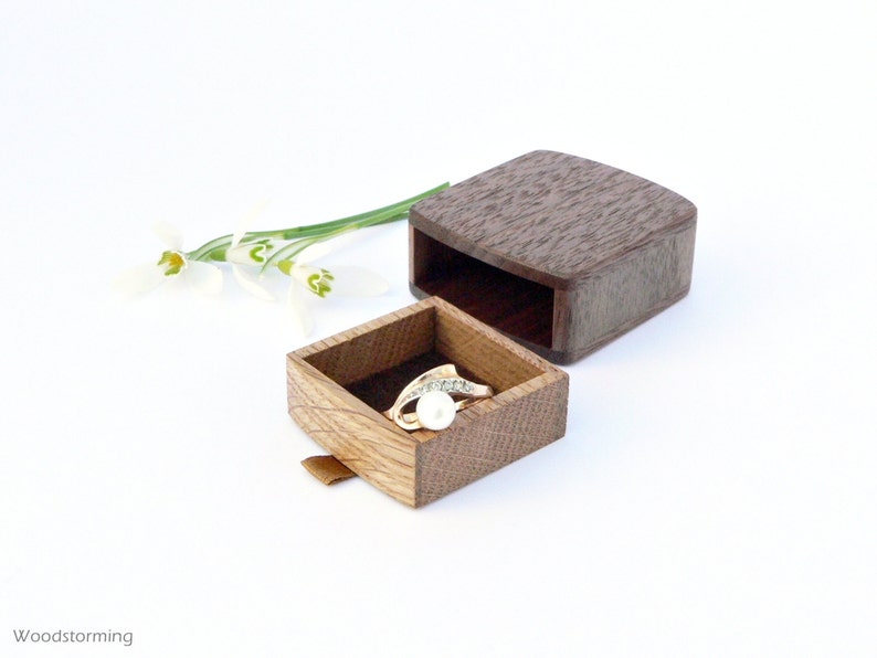 Slim ring box flat ring box Woodstorming proposal ring box personalized gift thin engagement ring box