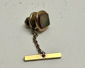 Vintage Sophos Smoky Glass Tie Tack Gold Tone Modernistyczny męski dodatek