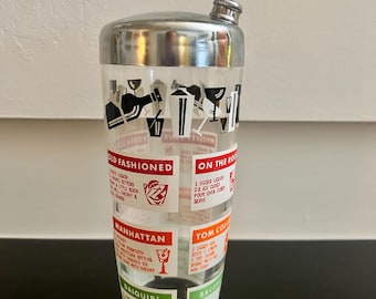 Mid Century Cocktail Recipe Glass Shaker Atomic Barware Vintage 1950s