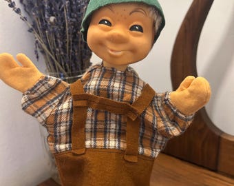 Vintage Folk Art Boy Hand Puppet | 1970s Retro Toy