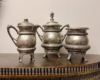 Antique Acme Silver Toronto Quadruple Plate Three Piece Tea Service