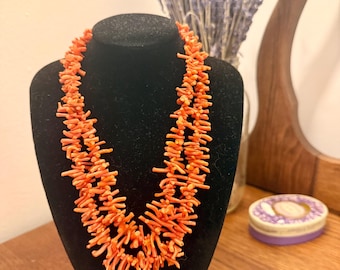 Vintage Mediterranean Coral Branch Necklace | Mid Century Boho Choker