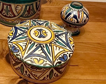 Vintage set of 2 Moroccan Ceramic Jars – Hand-Painted Fes ACH Pottery
