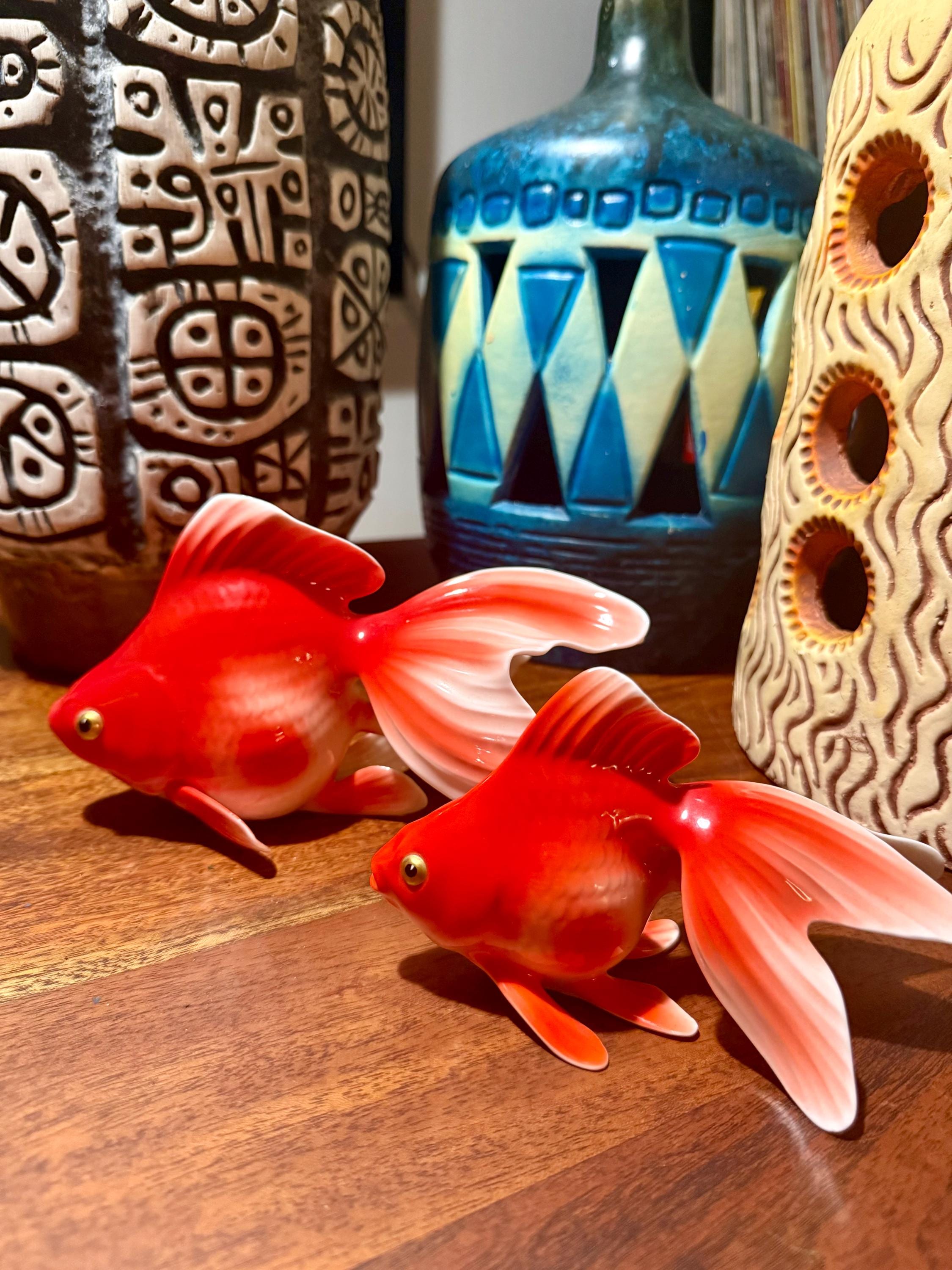 Noritake BONE CHINA 魚 置物 フィギュア Vintage Pair of Noritake Bone China Goldfish Figurines (japan, Red