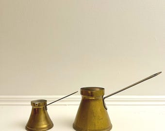 Vintage Brass Turkish Coffee Pot Set Mid Century Modernist Eastern European