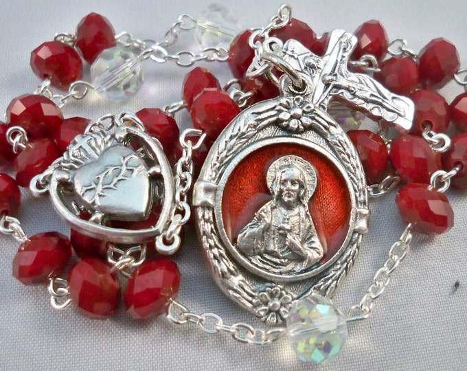 Handmade Sacred Heart Chaplet, Beads of the Sacred Heart, Deep Red ...