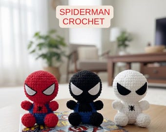 Mini Spiderman-virkmönster: Amigurumi-plysch utan sömnad (PDF)