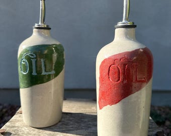 Grand pot à huile d'olive en céramique - Grès fait roue