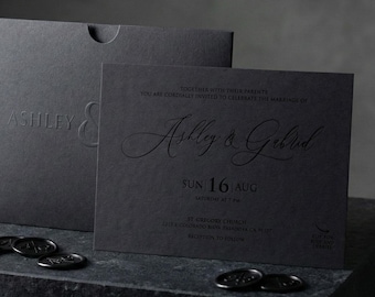 Black Wedding Invitations with Foil Print — Double-Sided Cards, QR RSVP