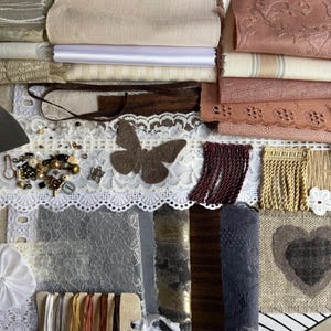 Neutral Color Theme Mindful Creative Slow Stitching ,textile mending, Textile Collages, Ephemera Meditative Stitching Kit and embellishments