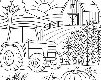 Fall Farm Harvest Printable Coloring Pages Four (4) Pages