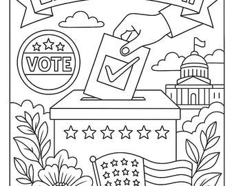 United States Election Day Printable Coloring Pages Five (5) Pages