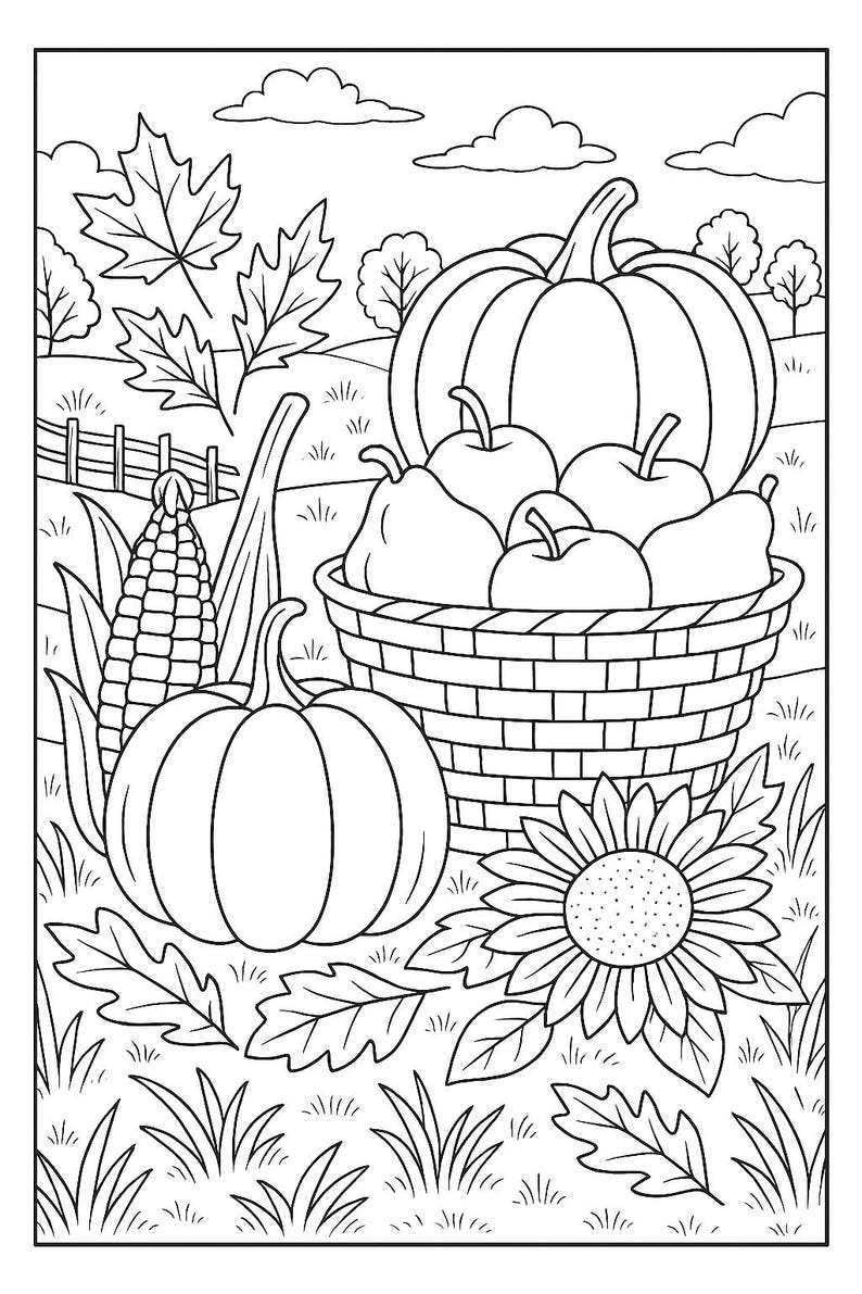 Fall Harvest Printable Coloring Pages Three (3) Pages - Etsy