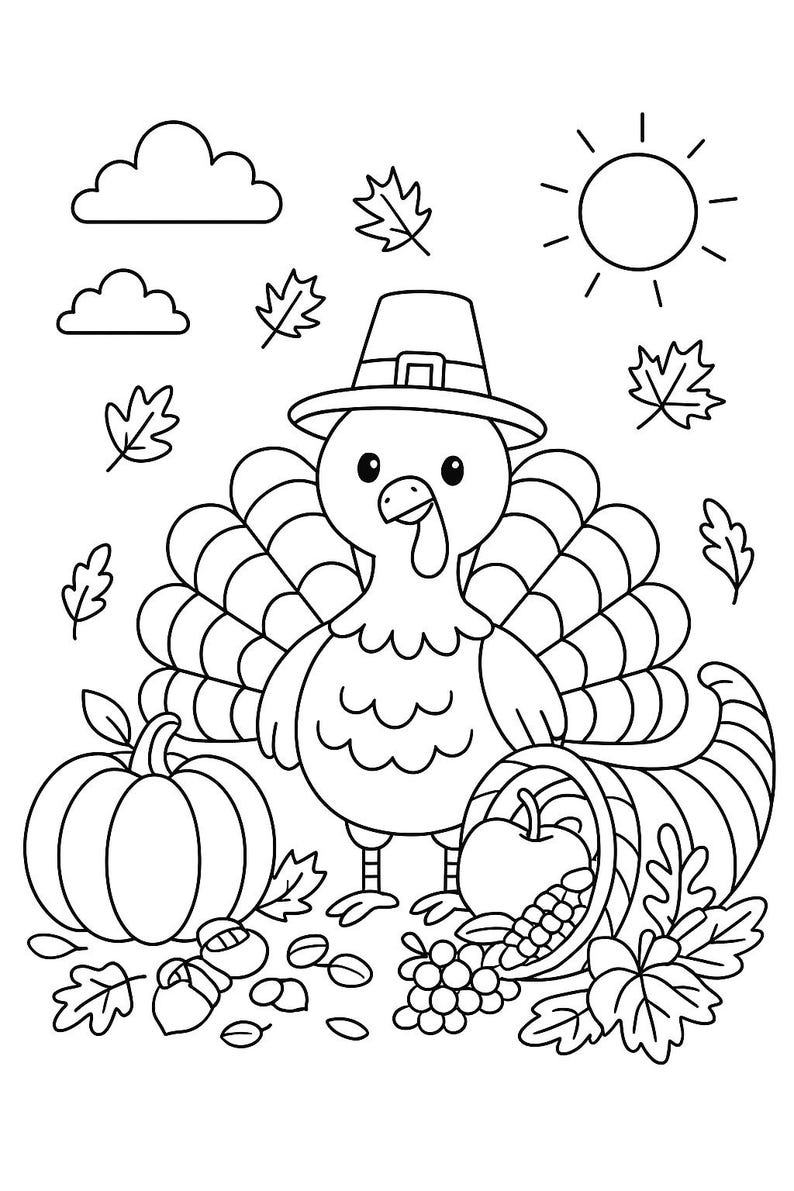 Thanksgiving Turkey Printable Coloring Pages Four (4) Pages - Etsy