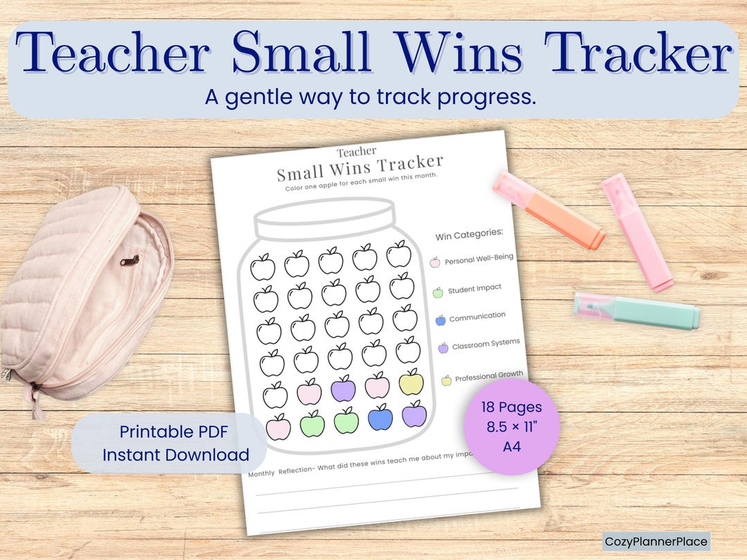 Teacher Small Wins Tracker Printable, Self Care Planner Insert, Teacher ...