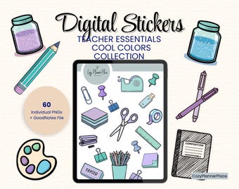 Teacher Digital Stickers for Goodnotes, Cozy Planner PNGs for Busy Teachers, Printable