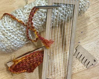 Mini Bookmark Loom Kit: Beginner Hand Weaving with Mystery Fiber Pack