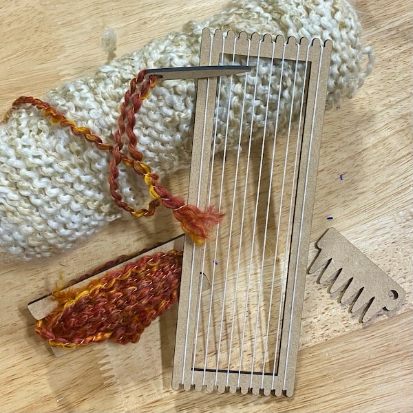Bookmark Loom | Mystery Fiber Pack Starter Kit Included | Beginner Kit for Adults and Kids Learn Hand Weaving | Mini Pocket Loom | DIY