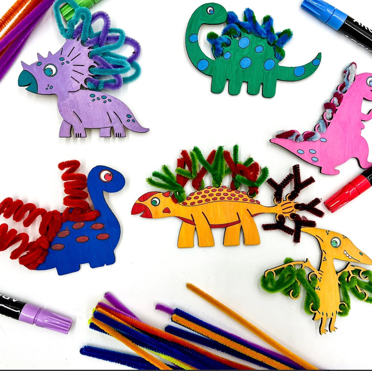 Pipe Cleaner Dinosaurs set of 6 Kids Crafts Etsy