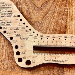 The SOCK TOOL: Needle and 4” Stitch Gauge; 4” Ruler; Kitchner Stitch; Cuff Ruler