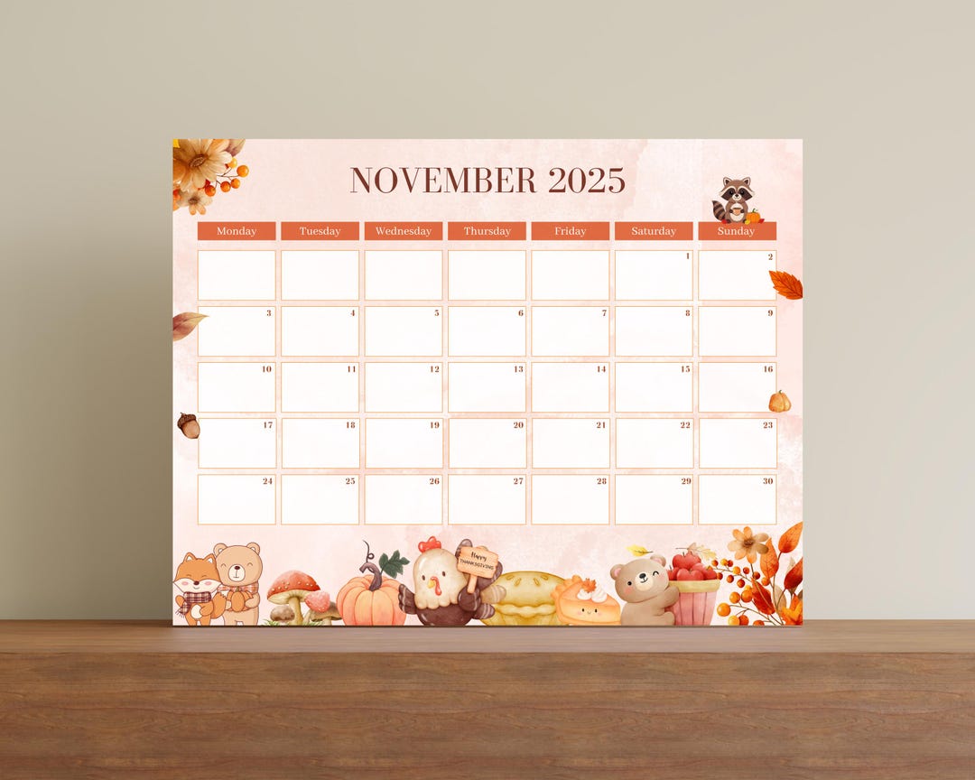 Printable November 2025 Calendar, Thanksgiving Planner With Cute ...