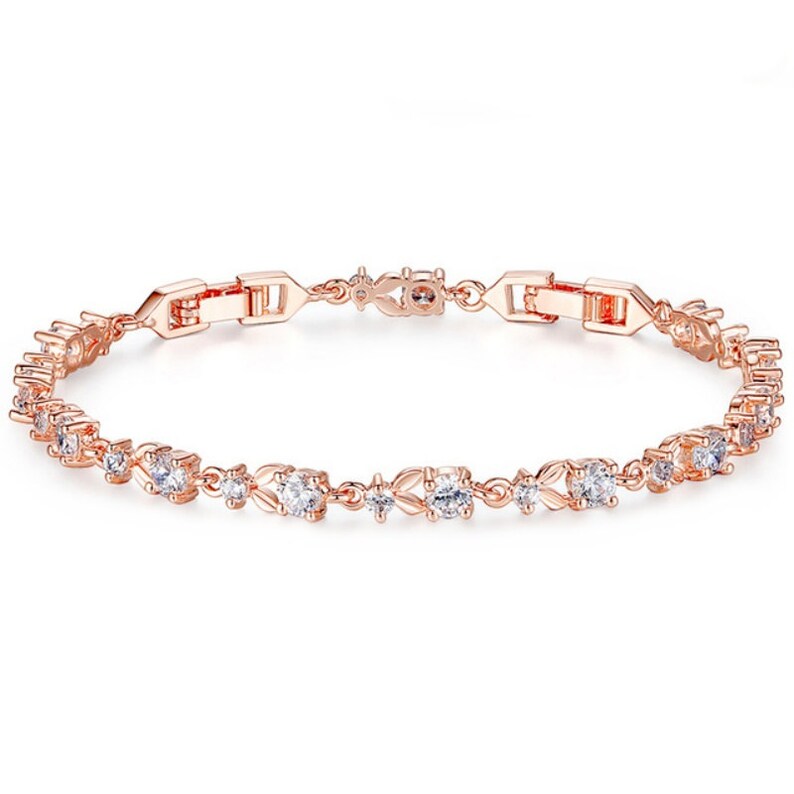 Rose Gold Bracelet Rose Gold Tennis Bracelet Bridal Rose Etsy