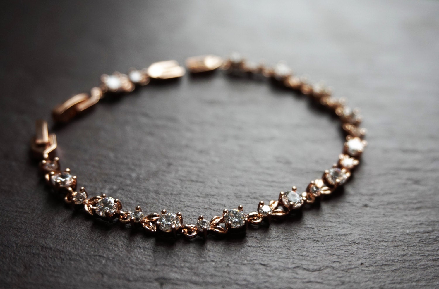 Rose Gold Bracelet Rose Gold Tennis Bracelet Bridal Rose Etsy UK