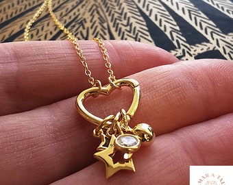 Gold heart pendant with 4 charms gold plated sterling silver customised charm necklace gift for her