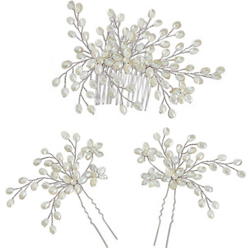 bridal headpiece 3 heapieces bridesmaid set beaded headpiece 3 piece set wedding hair set rose hair pin rose gold comb bridal set