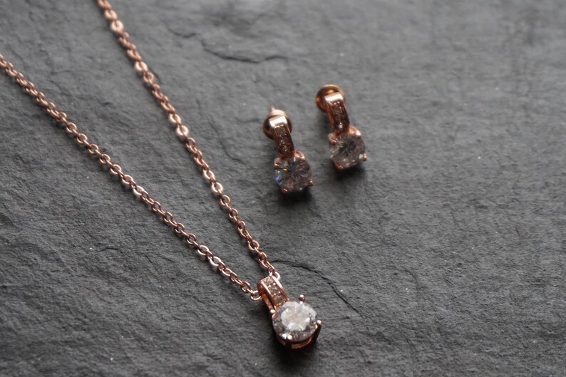 Rose Gold necklace set silver bridesmaid necklace,rose gold crystal necklace set, bridemaids gift rose gold bridesmaid earrings