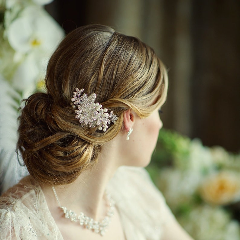 Christmas gift Ivory pearls and embellished beadwork on a silver plated finish Stunning piece Crystal bridal Hair Comb