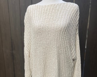 ZARA light chainmail knit boatneck drop shoulder relax fit slouchy sweater high low hem long sleeve lightweight sweater top