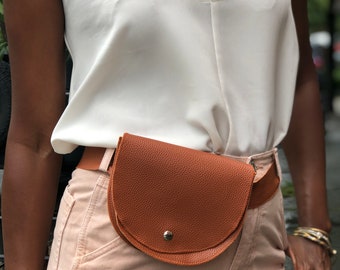 Mama Pouch vegan leather fanny pack+belted purse soft faux leather handmade mini purse bag metal buckle strap front snap closure