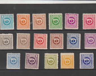 WW2 1945 Alliierte Militär Besatzung Österreich Komplette Stempel Set von 17 Mint Original Gummi mit leichtem Aufklappbaren Stempel