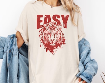 Comfort Colors Easy Tiger Shirt, Retro Boho Tee, Retro Tiger Tee, Funny Meme Shirt, Oversized Graphic Tee, Hippie Clothes, Indie Shirt