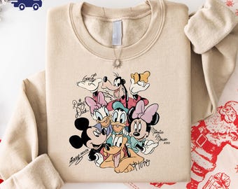 Retro Mickey and Friends Signatures Sweatshirt, Magical Shirt, Disney Characters Shirt, Mickey & Co Gift, Disney Tee Disney Mouse Head Shirt