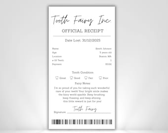 Editable Tooth Fairy Receipt & Certificate Printable | First Lost Tooth Letter | Realistic Tooth Fairy Note for Kids