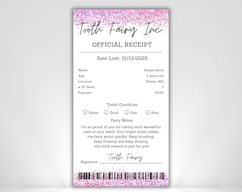 Editable Tooth Fairy Printable Custom Receipt, First Tooth Certificate, Realistic Fairy Note for Children