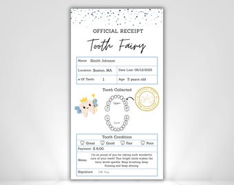 Editable Tooth Fairy Receipt Printable Certificate | First Tooth Lost | Realistic Tooth Fairy Note for Kids | Lost Tooth